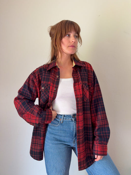 Red and Navy Plaid Button Down
