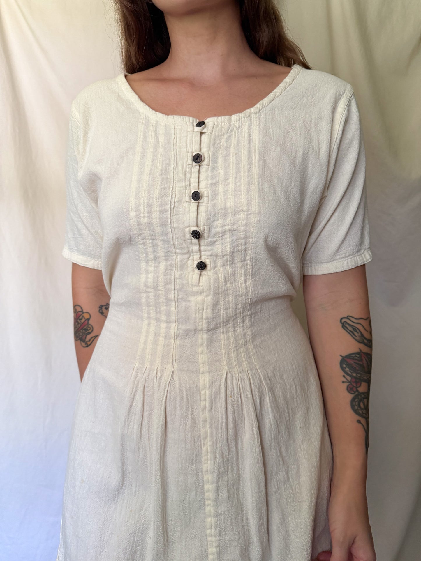 vintage creamy pintuck dress