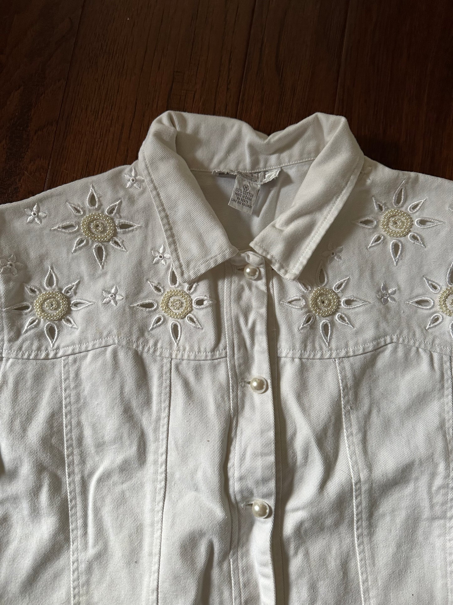 90s embroidered pearl denim jacket