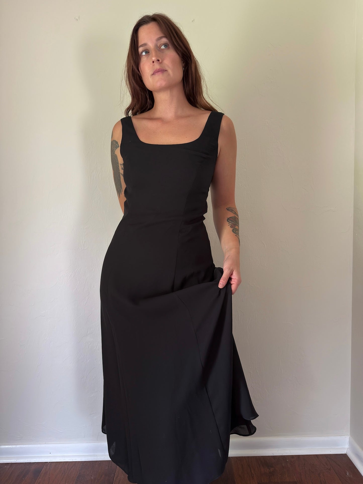 90s Black Chiffon Evening Gown