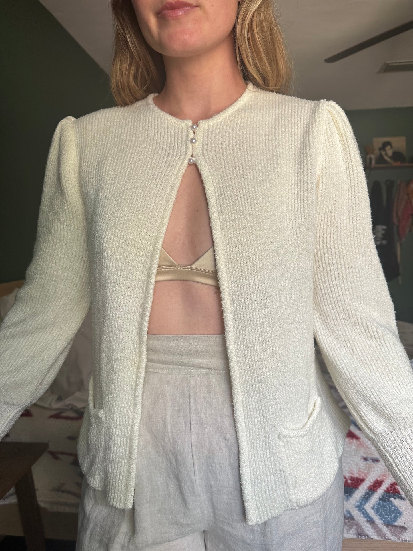 80s ribbed pearl knit cardigan