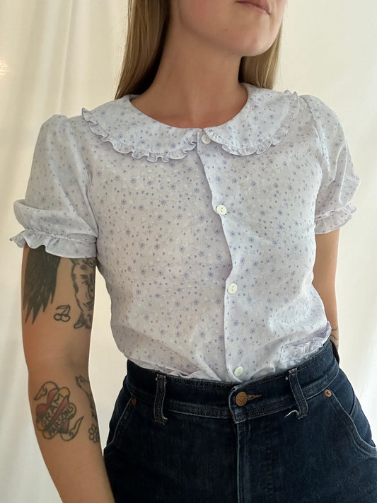 lilac floral blouse