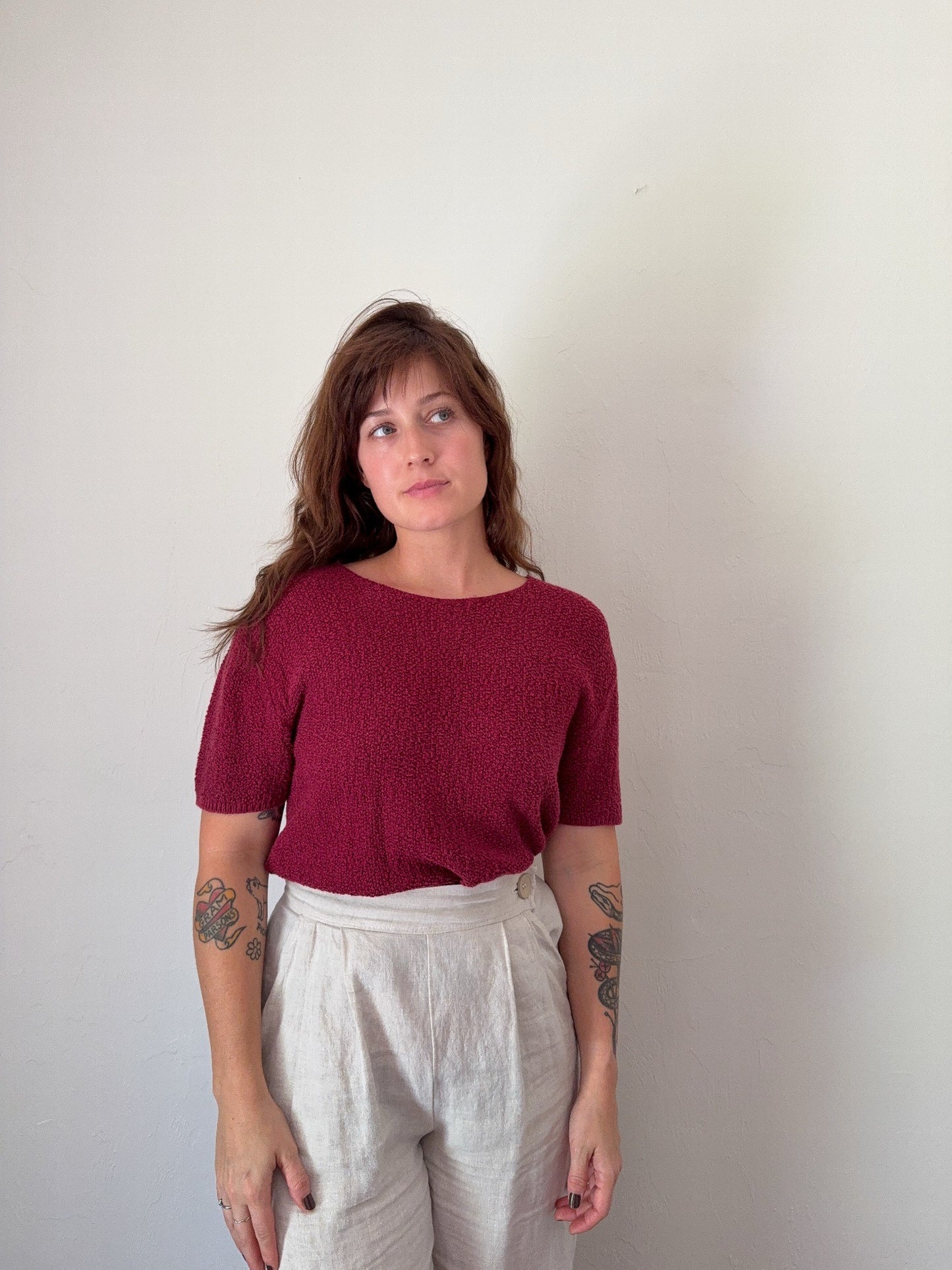 90s Textured Maroon Top