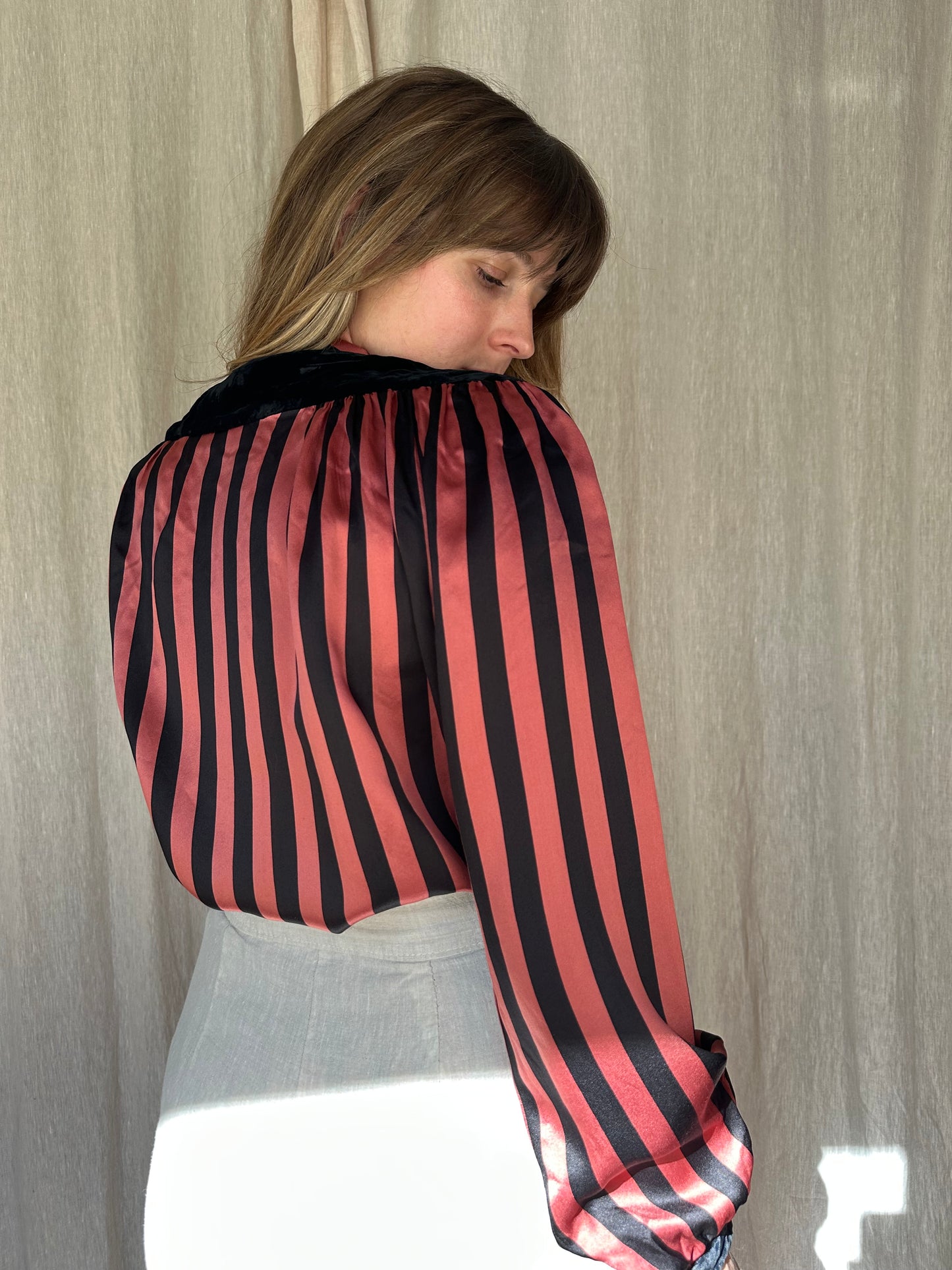 silk & velvet striped blouse