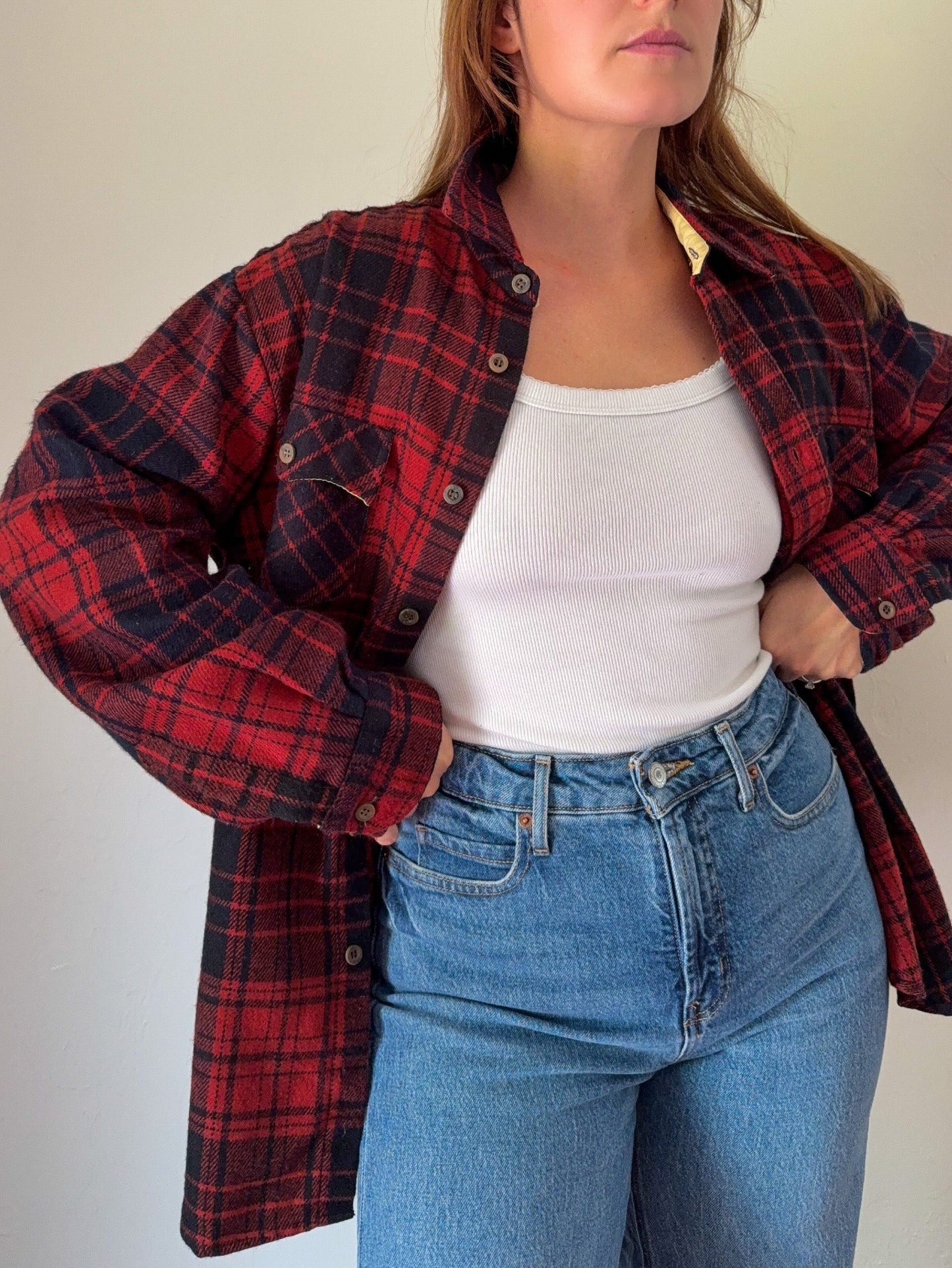 Red and Navy Plaid Button Down