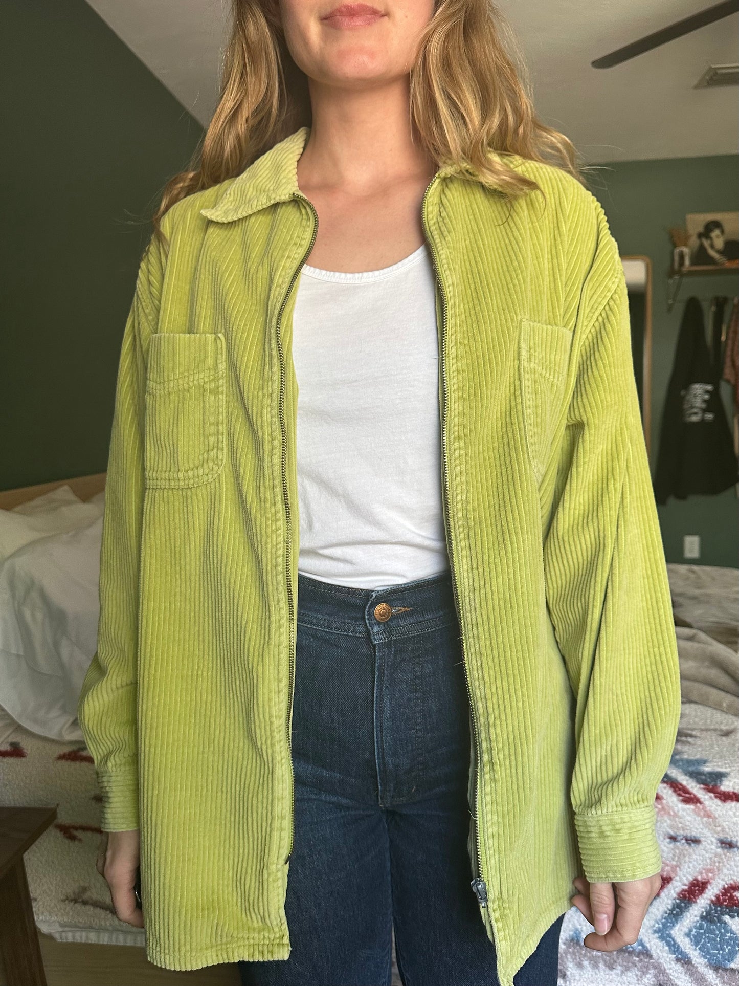 green corduroy shacket