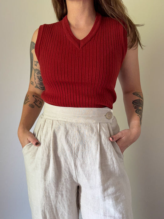 Vintage Burgundy Ribbed Sweater Vest