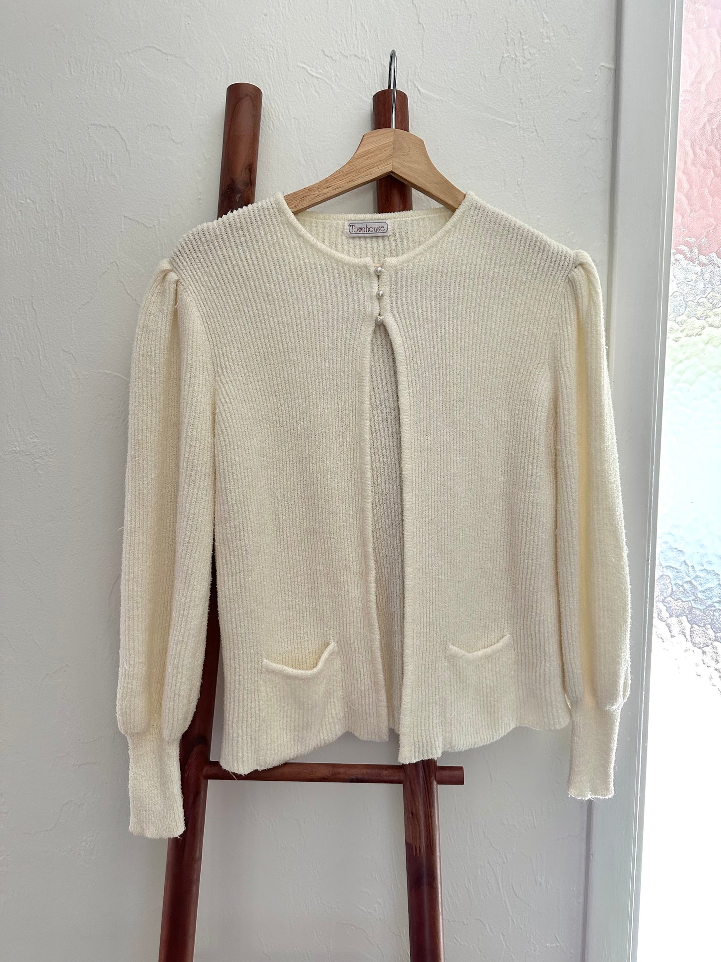 80s ribbed pearl knit cardigan