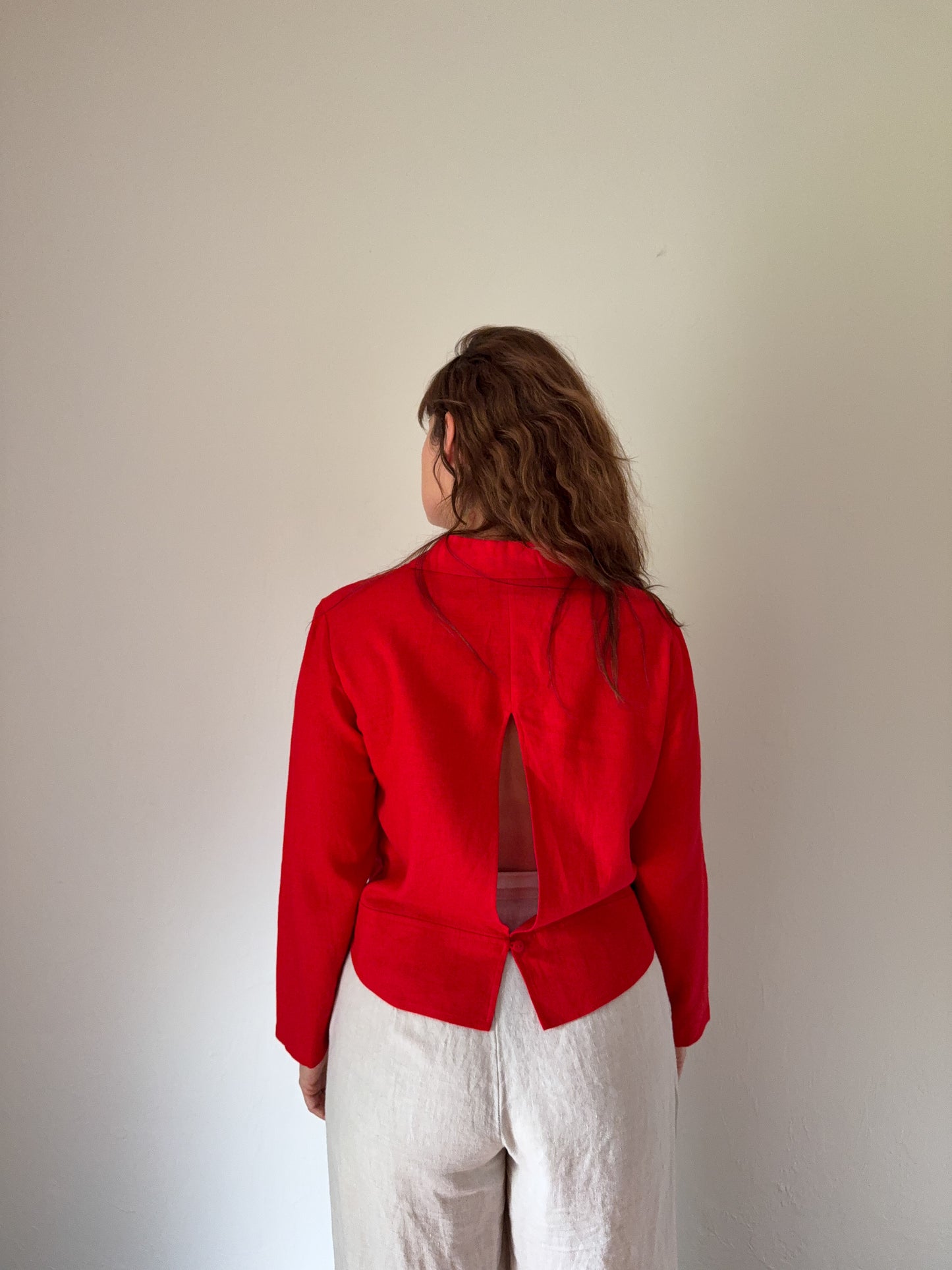 Cherry Red Cropped Button Down