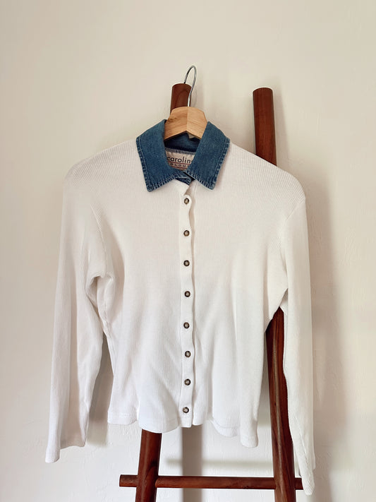 90s denim collar ribbed top