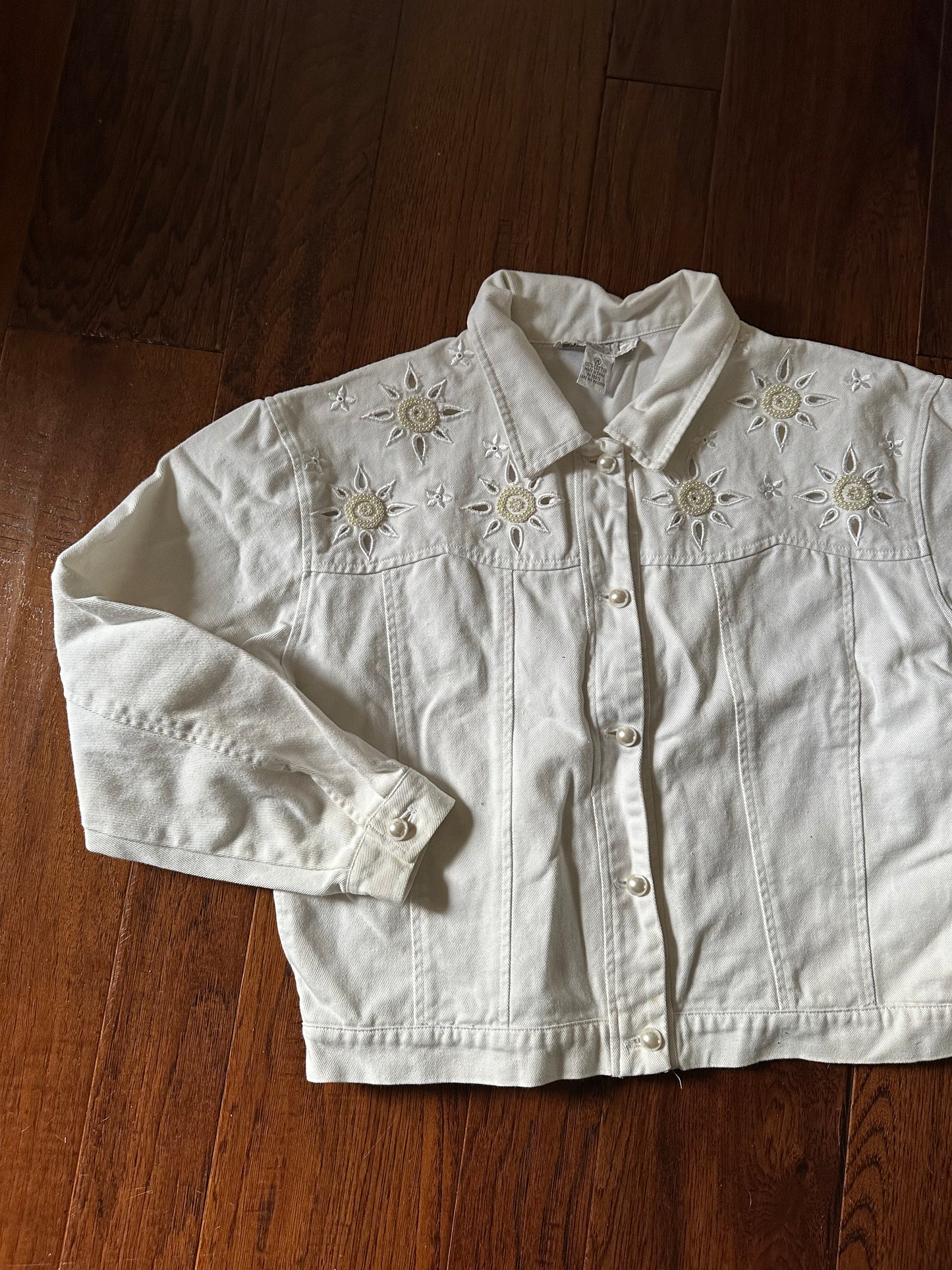 90s embroidered pearl denim jacket