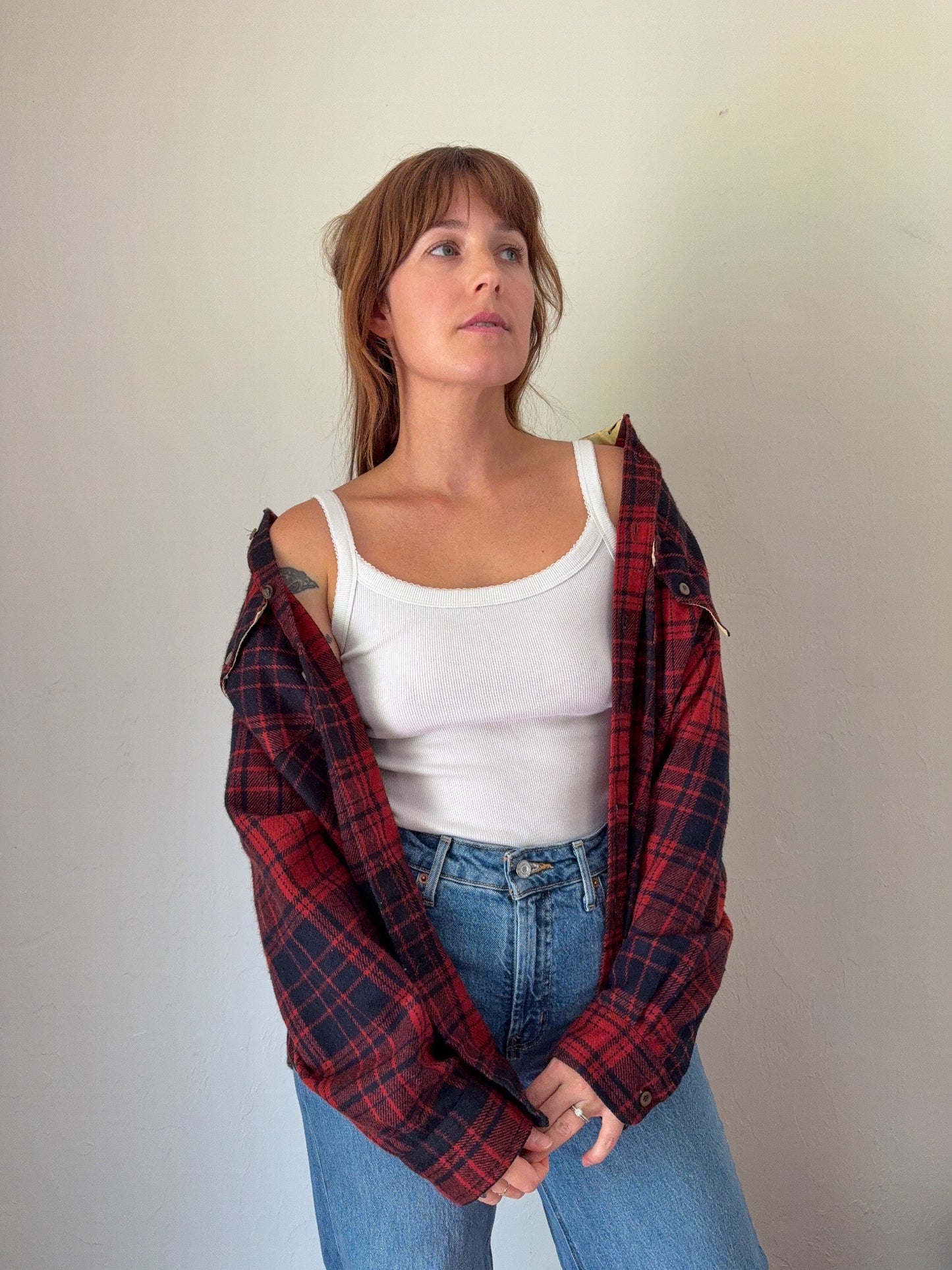 Red and Navy Plaid Button Down