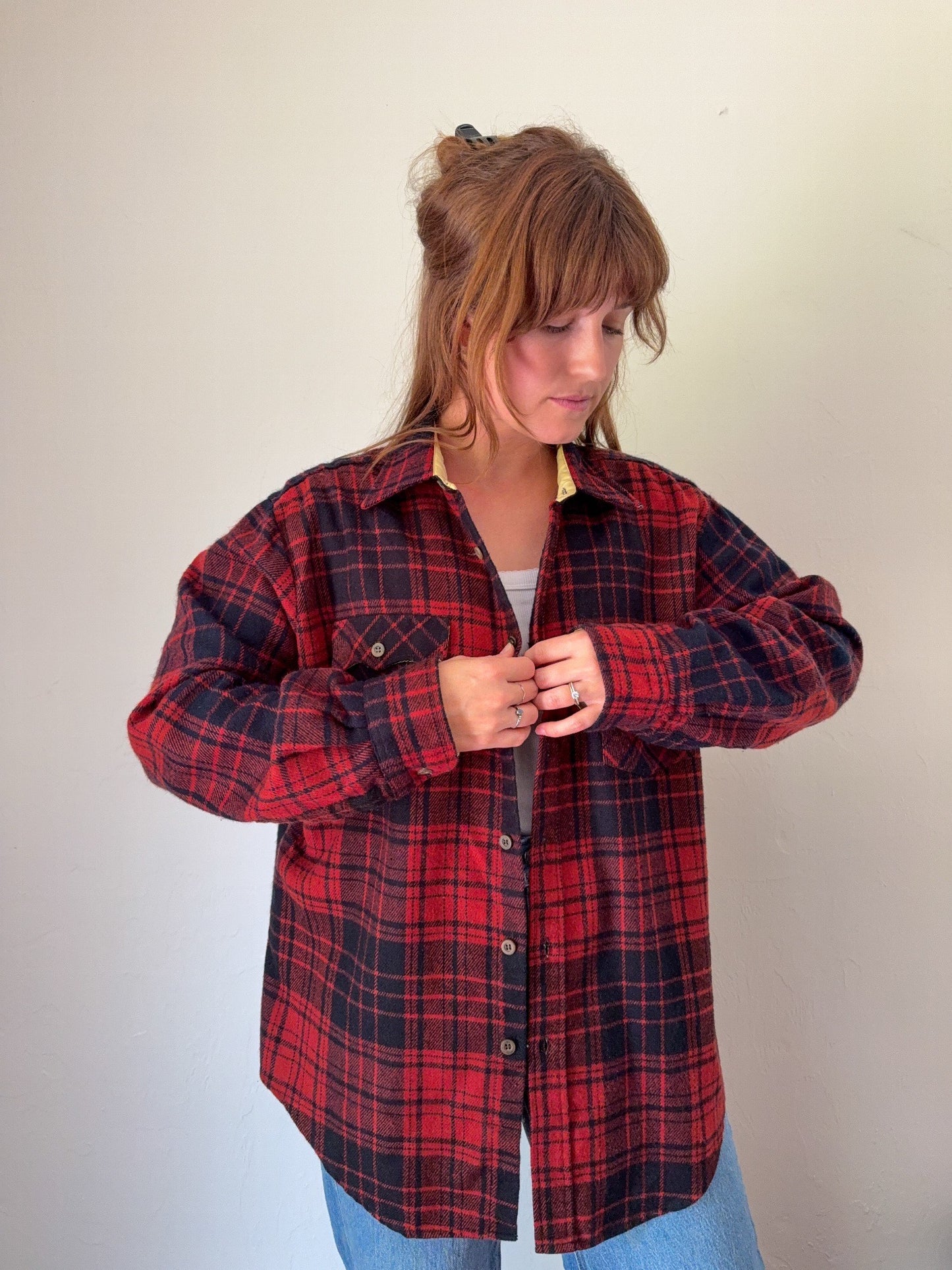 Red and Navy Plaid Button Down