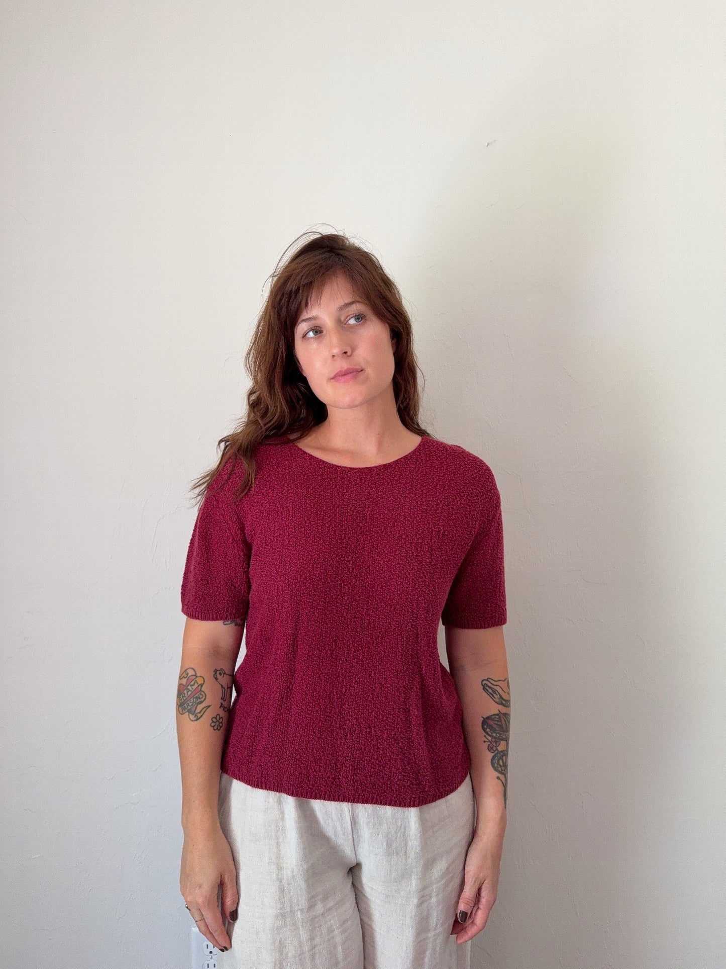 90s Textured Maroon Top