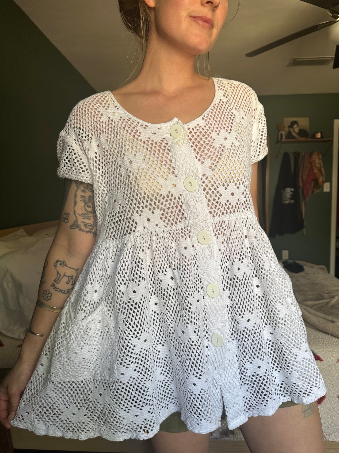 90s mesh button up dress