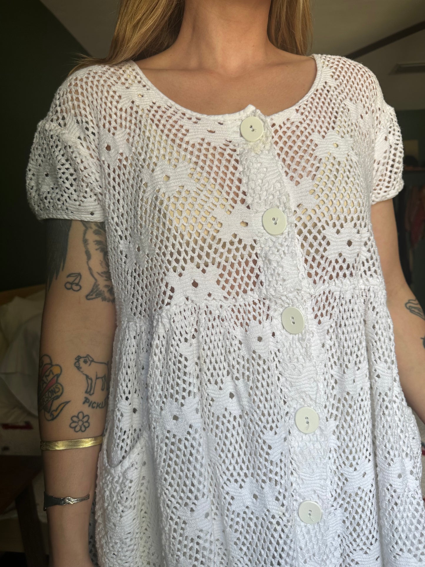 90s mesh button up dress