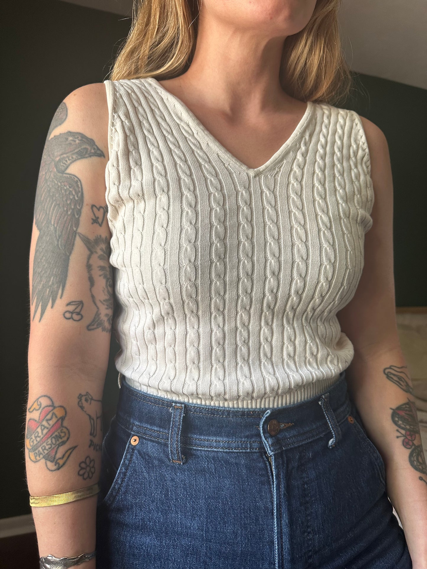 ivory cable knit tank