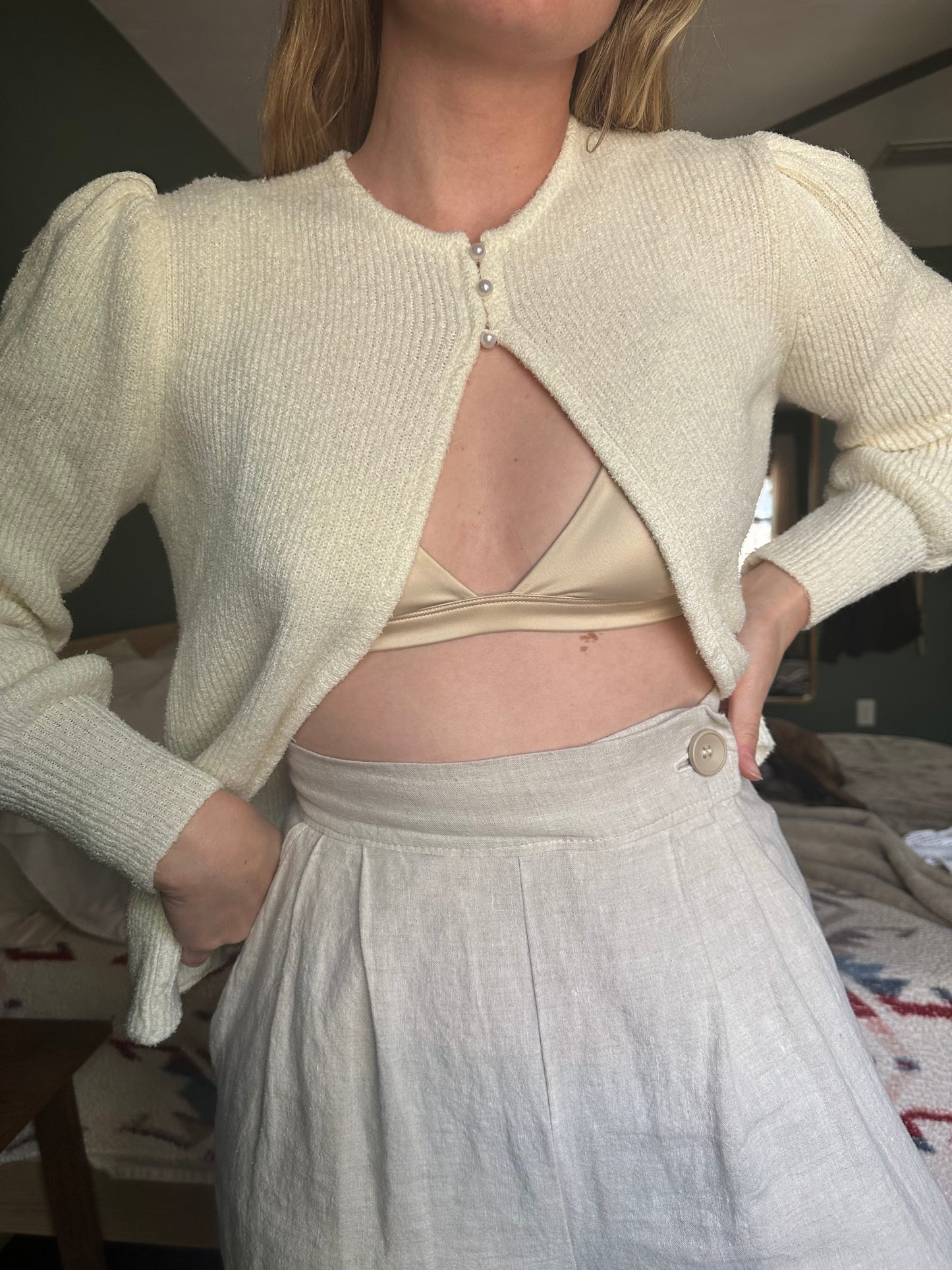 80s ribbed pearl knit cardigan