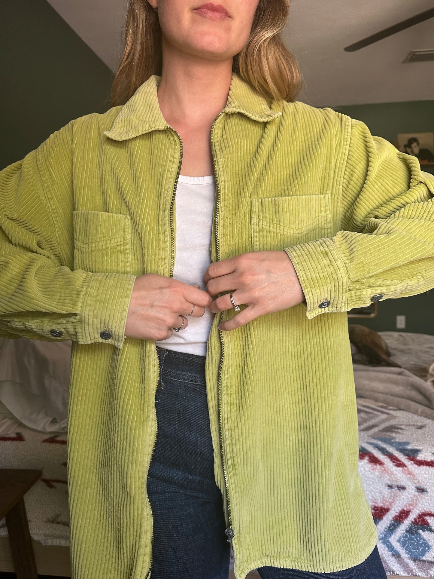 green corduroy shacket