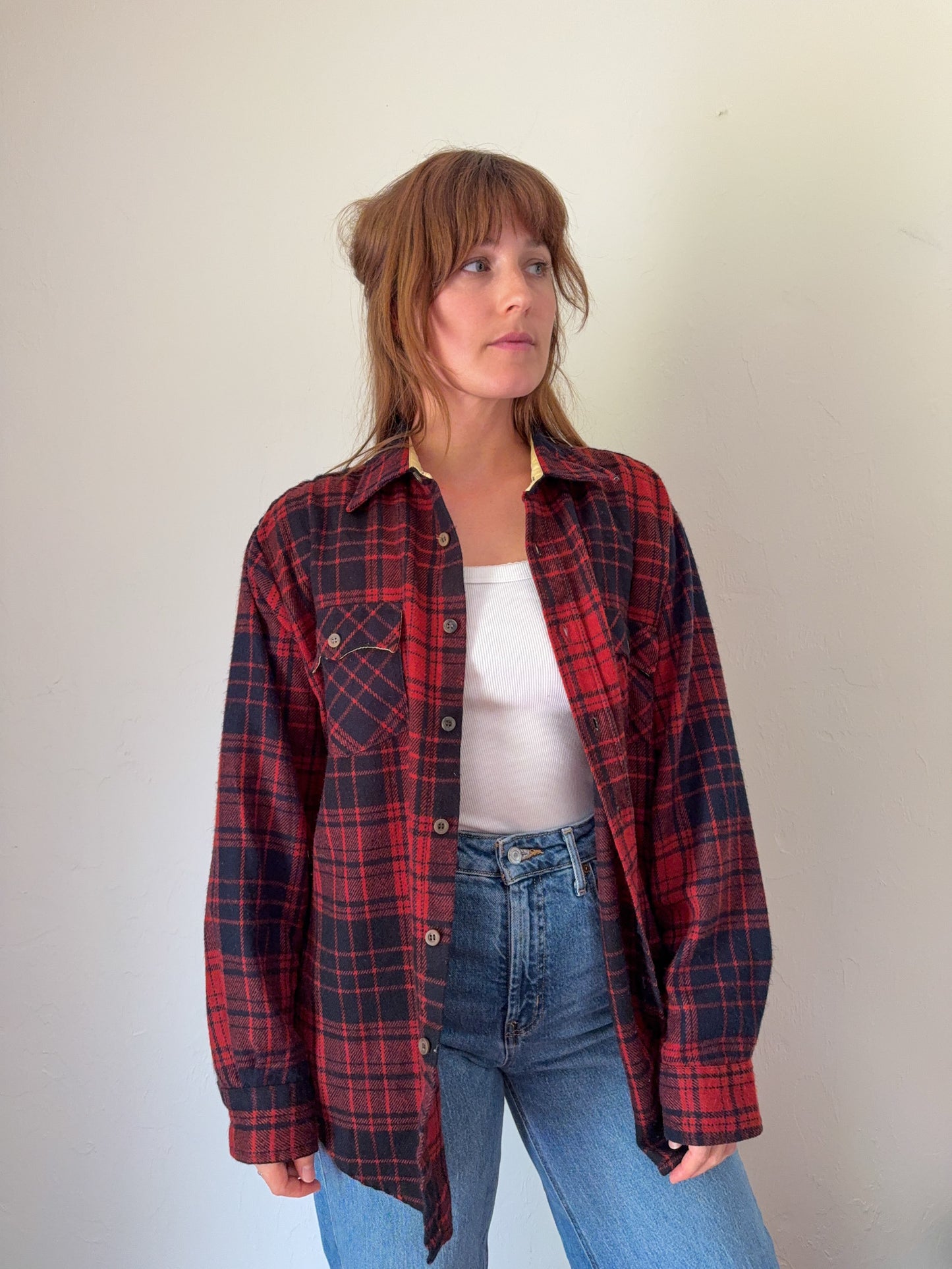 Red and Navy Plaid Button Down