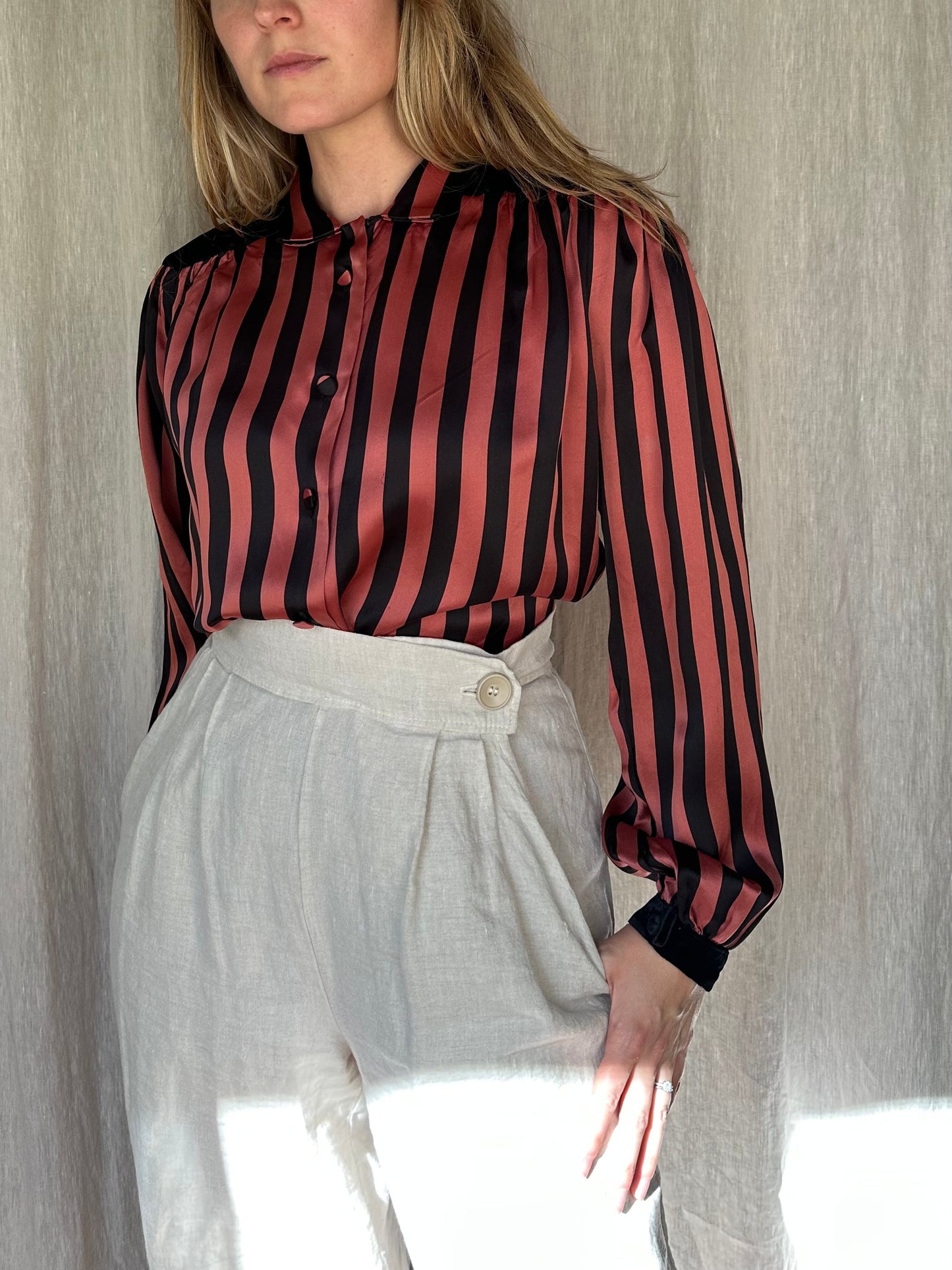 silk & velvet striped blouse