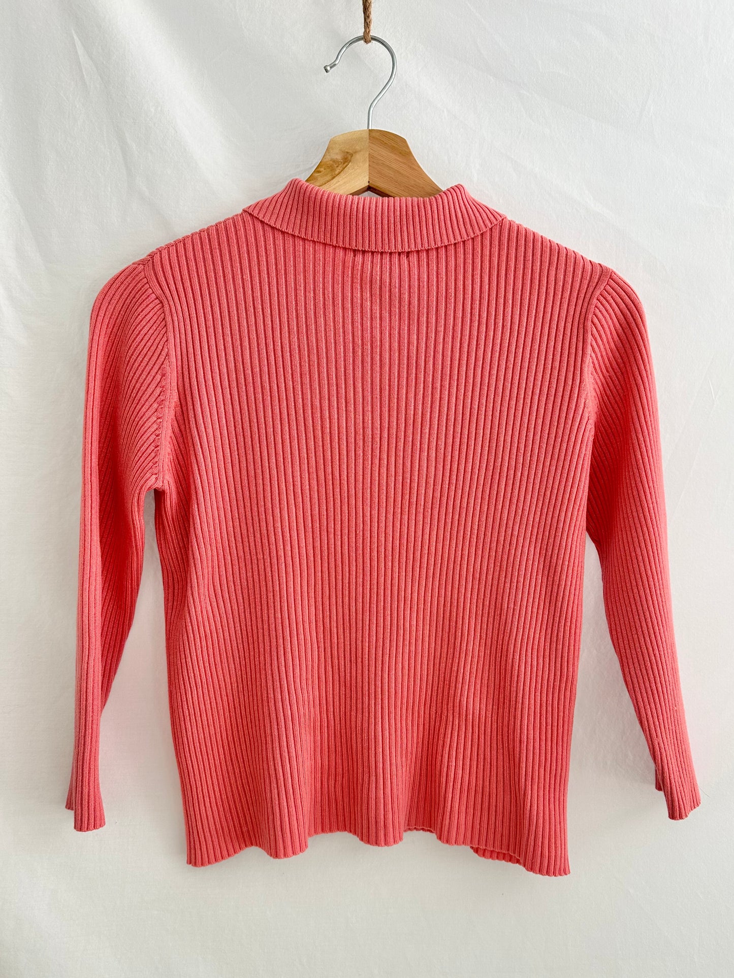 pink ribbed collared sweater