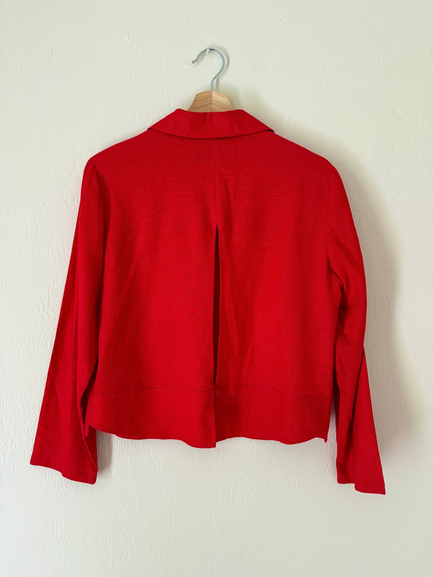 Cherry Red Cropped Button Down