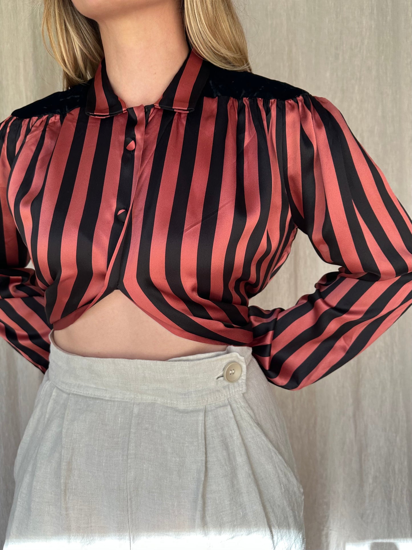 silk & velvet striped blouse