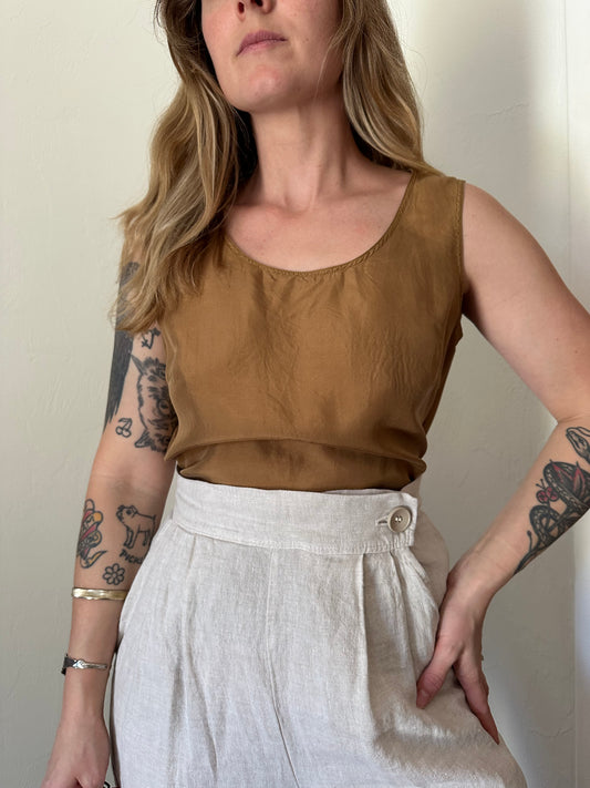 90s camel silk crepe tank top