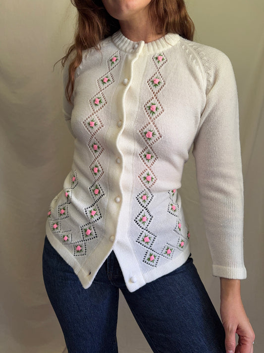 Vintage Embroidered Rose Cardigan