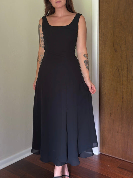 90s Black Chiffon Evening Gown