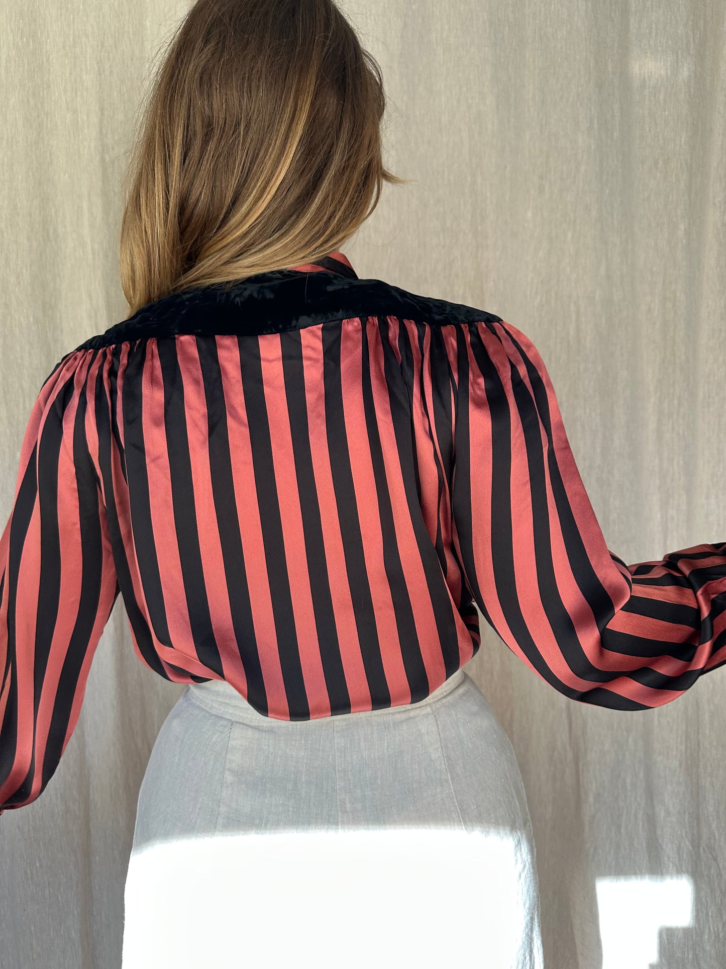 silk & velvet striped blouse