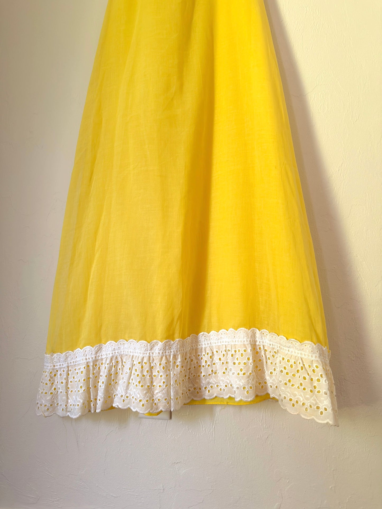 70s yellow and white eyelet maxi dress