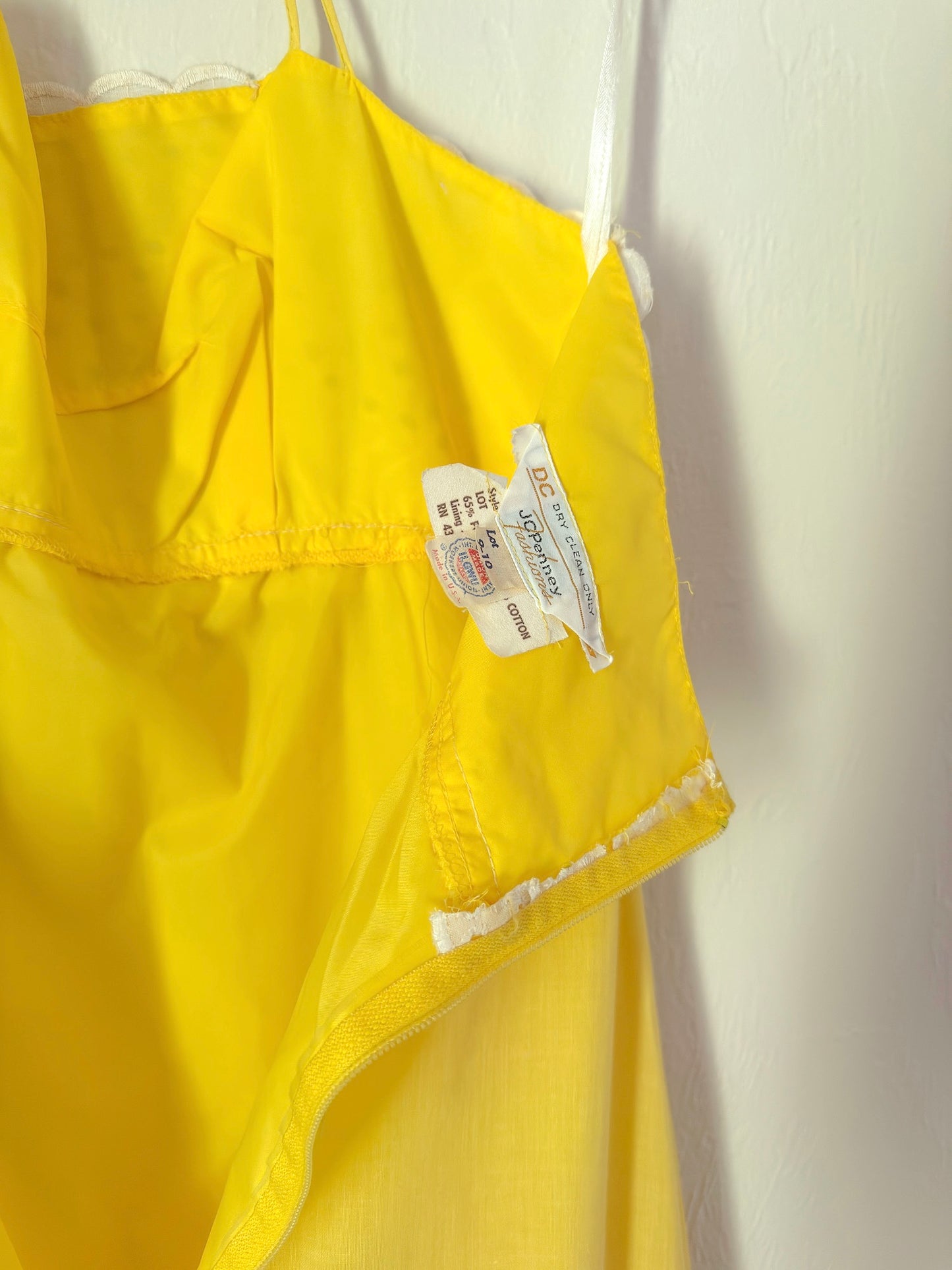70s yellow and white eyelet maxi dress