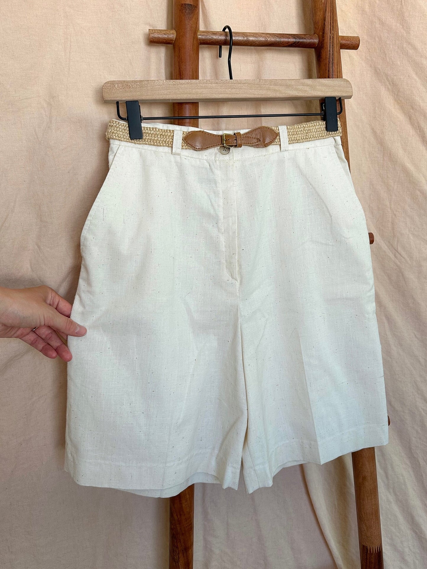 ivory linen speckled shorts