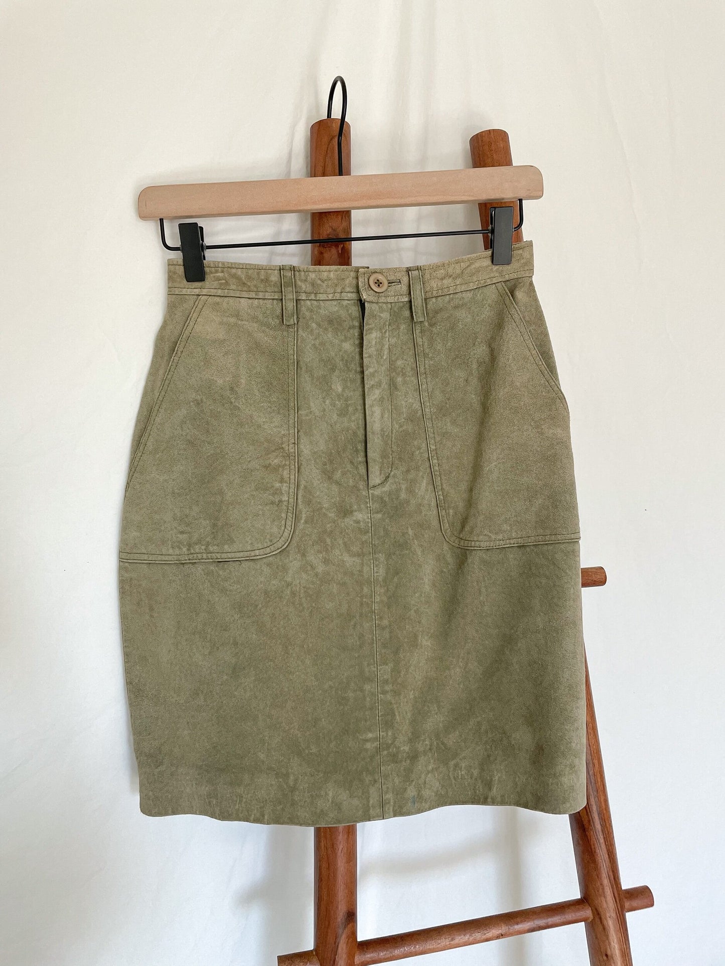 sage green leather skirt