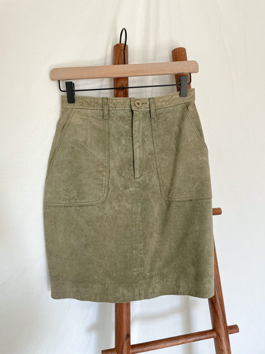 sage green leather skirt