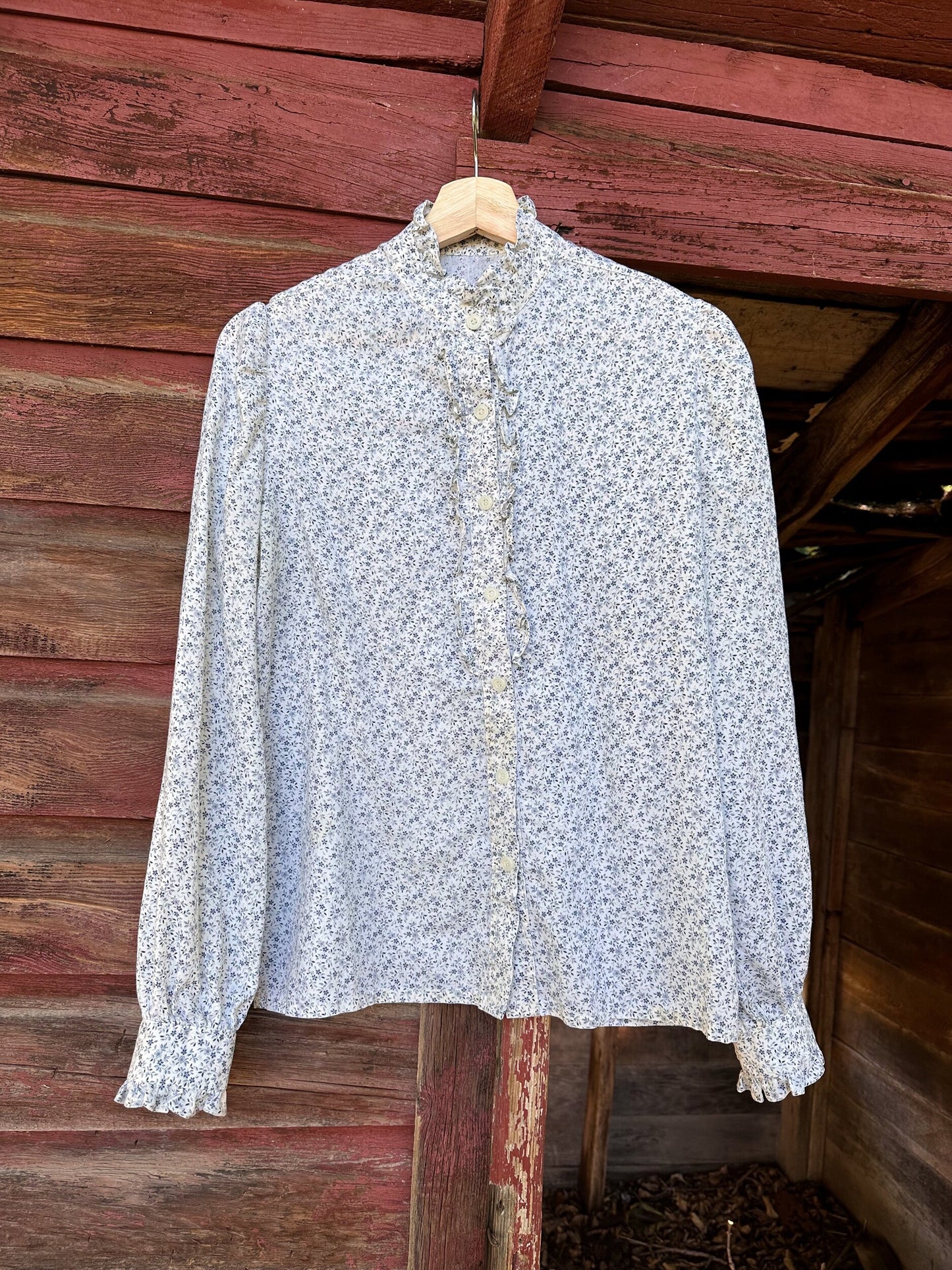 blue and white micro floral blouse